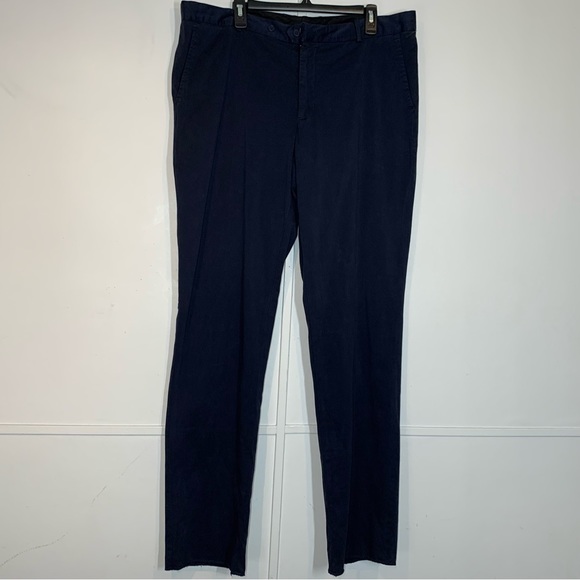 NORDSTROM Trim Straight Leg Stretch Flat Front Chino Trousers in Black - Picture 2 of 11